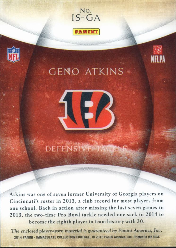 Geno Atkins 2015 Immaculate Game Worn Jersey Patch 7/25 Cincinnati Bengals