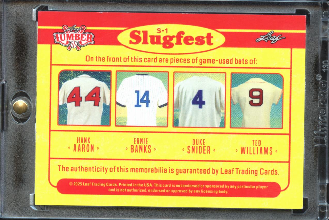 Hank Aaron Ernie Banks Ted Williams / Snider 2025 Leaf Lumber Game Used Bat 1/2