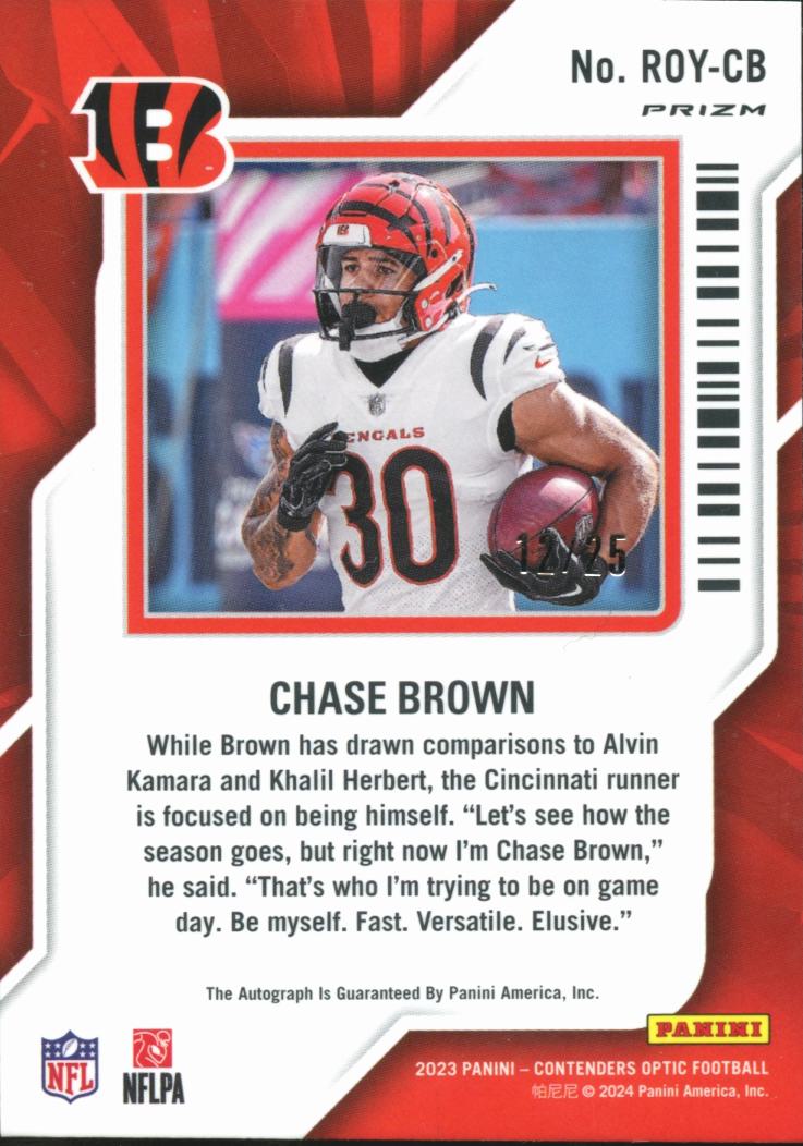 Chase Brown 2024 Contenders Optic Auto Autograph 12/25 Cincinnati Bengals
