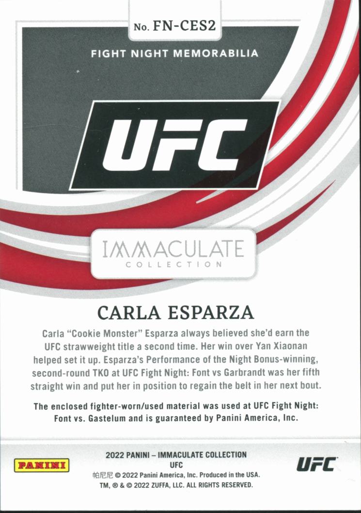 Carla Esparza 2022 Immaculate Fight Worn Patch Font vs. Gastelum 15/99