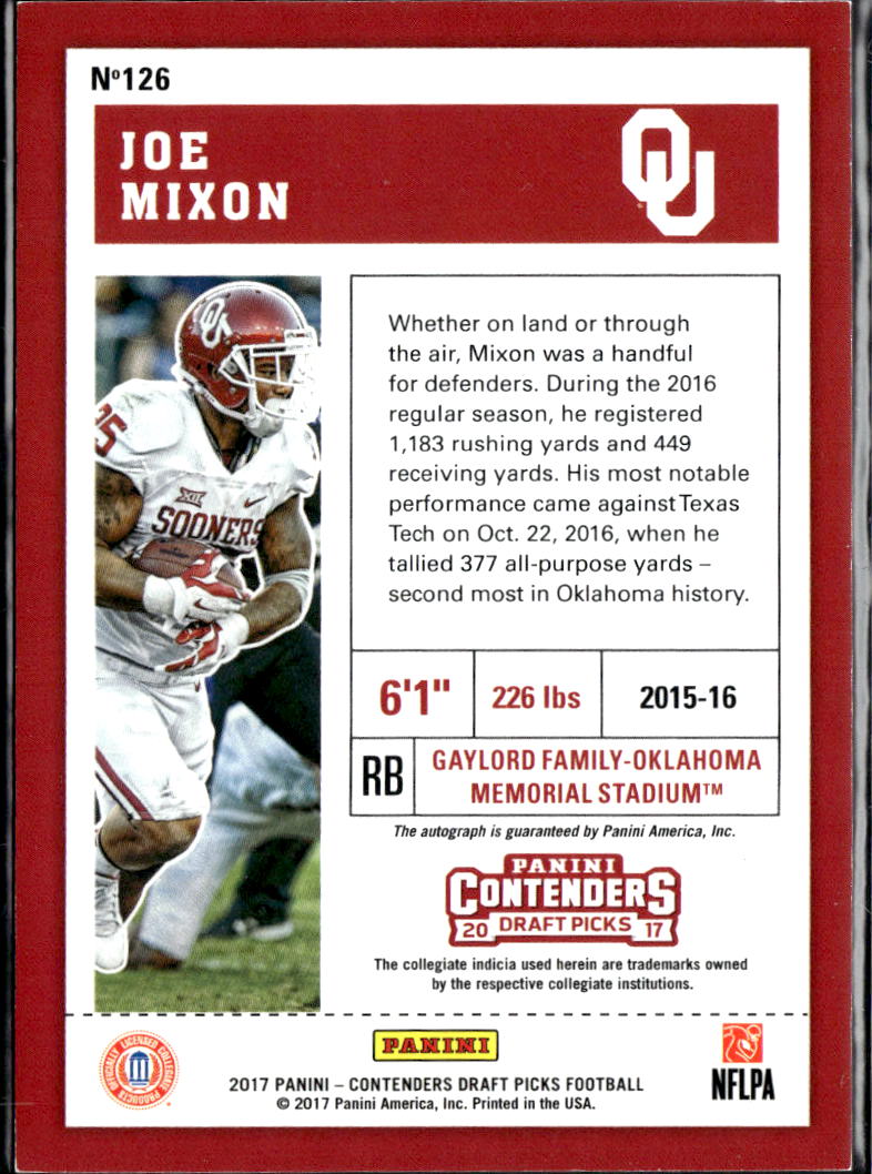 Joe Mixon 2017 Contenders Auto Autograph Rookie RC Oklahoma Sooners