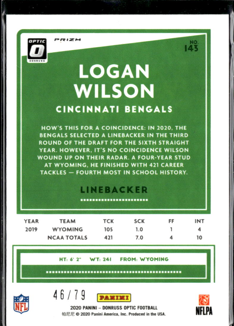 Logan Wilson 2020 Optic Orange Scope Prizm Rookie RC 46/79 Cincinnati Bengals