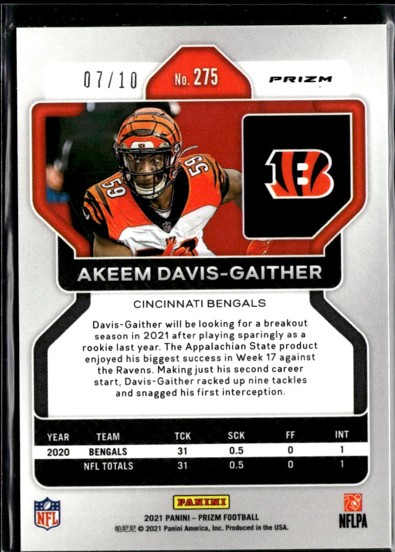 Akeem Davis-Gaither 2021 Prizm Gold Shimmer Prizm 7/10 Cincinnati Bengals