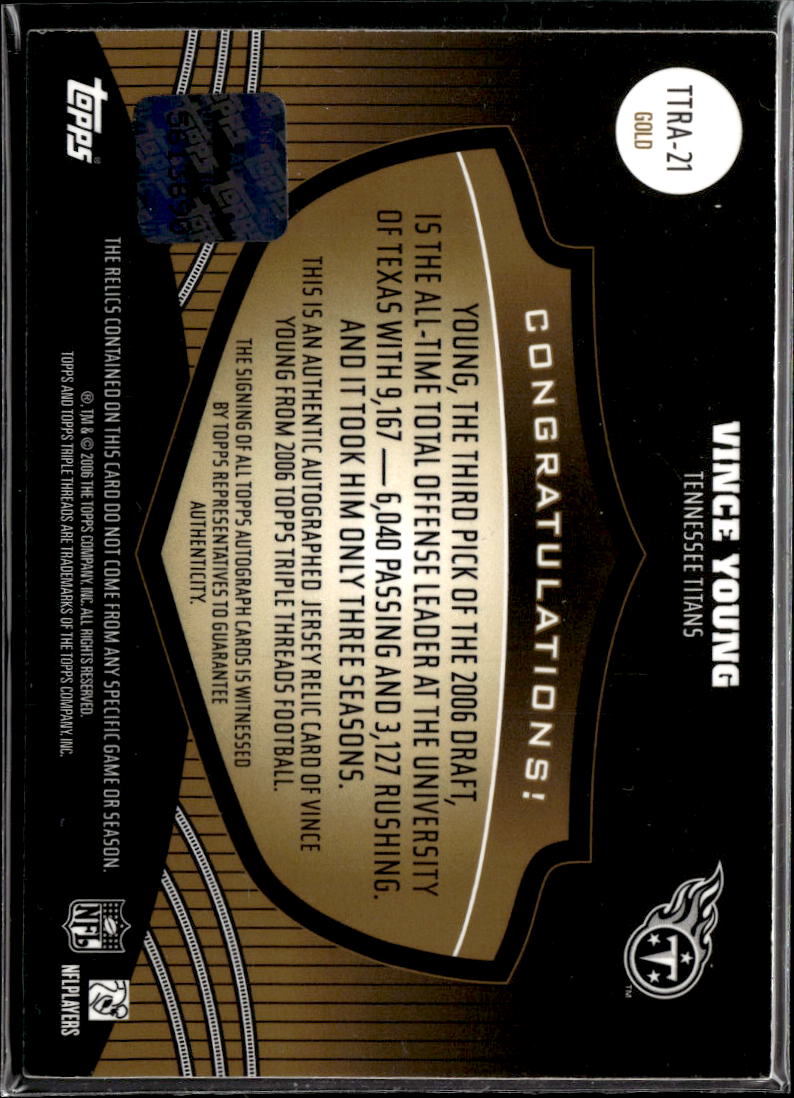 Vince Young 2006 Topps Triple Threads Auto Autograph Patch 3/9 Longhorns Titans