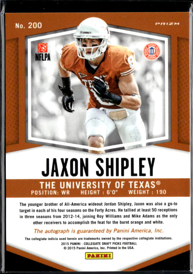 Jaxon Shipley 2015 Prizm Draft Red White Blue Autograph 24/25 Texas Longhorns