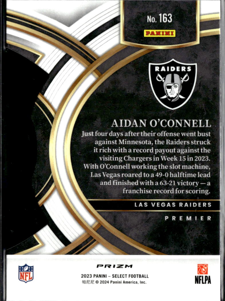 Aidan O'Connell 2023 Select Zebra Prizm Rookie RC Las Vegas Raiders