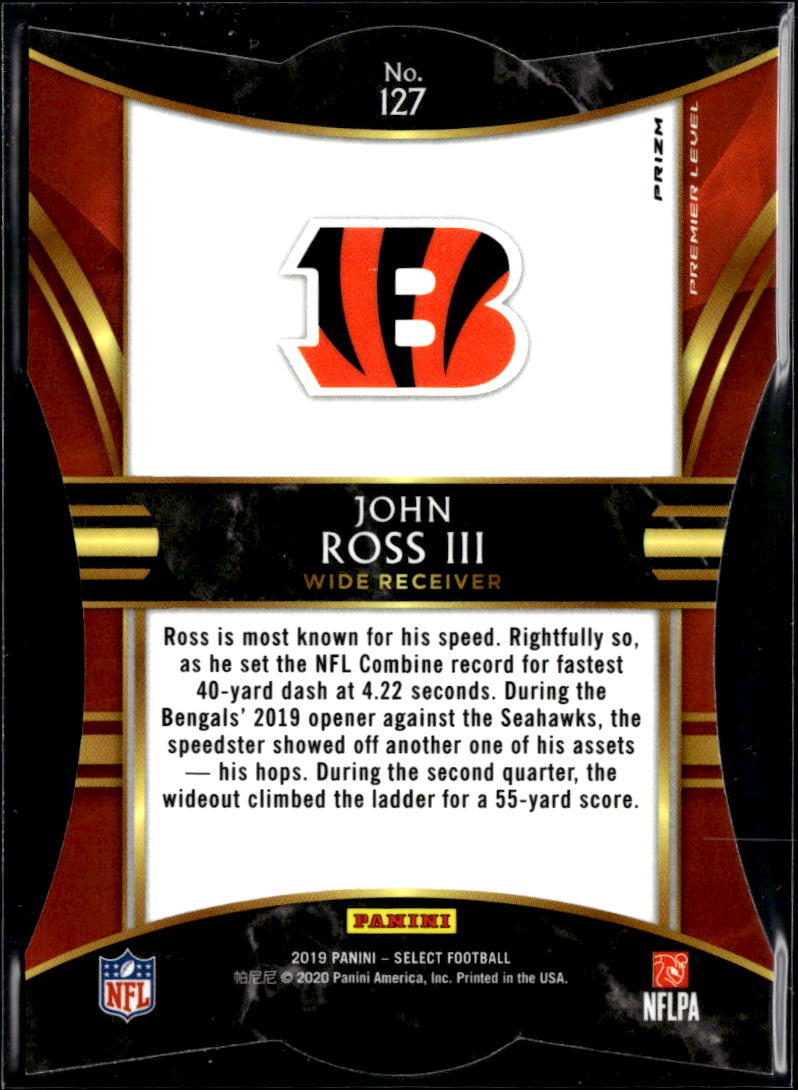 John Ross III 2019 Select Premier Level Zebra Prizm SSP Cincinnati Bengals