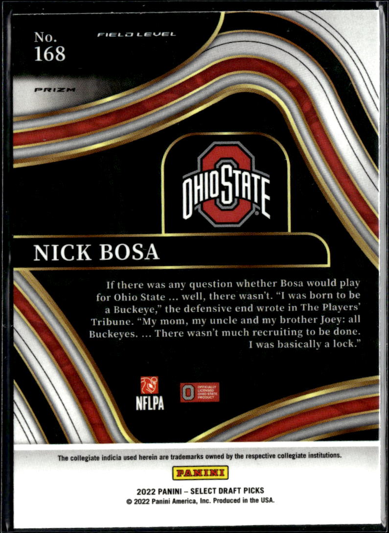 Nick Bosa 2022 Select Draft Picks Zebra Prizm SSP Ohio State Buckeyes