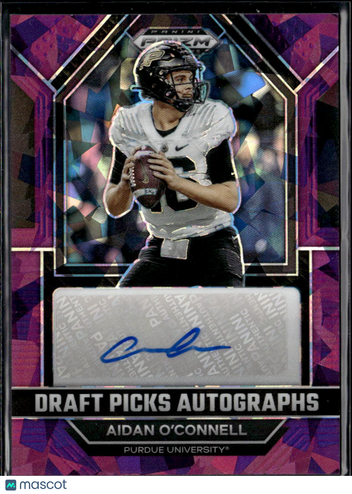 Aidan O'Connell 2023 Prizm Draft Auto Autograph Purple Ice RC 30/49 Purdue