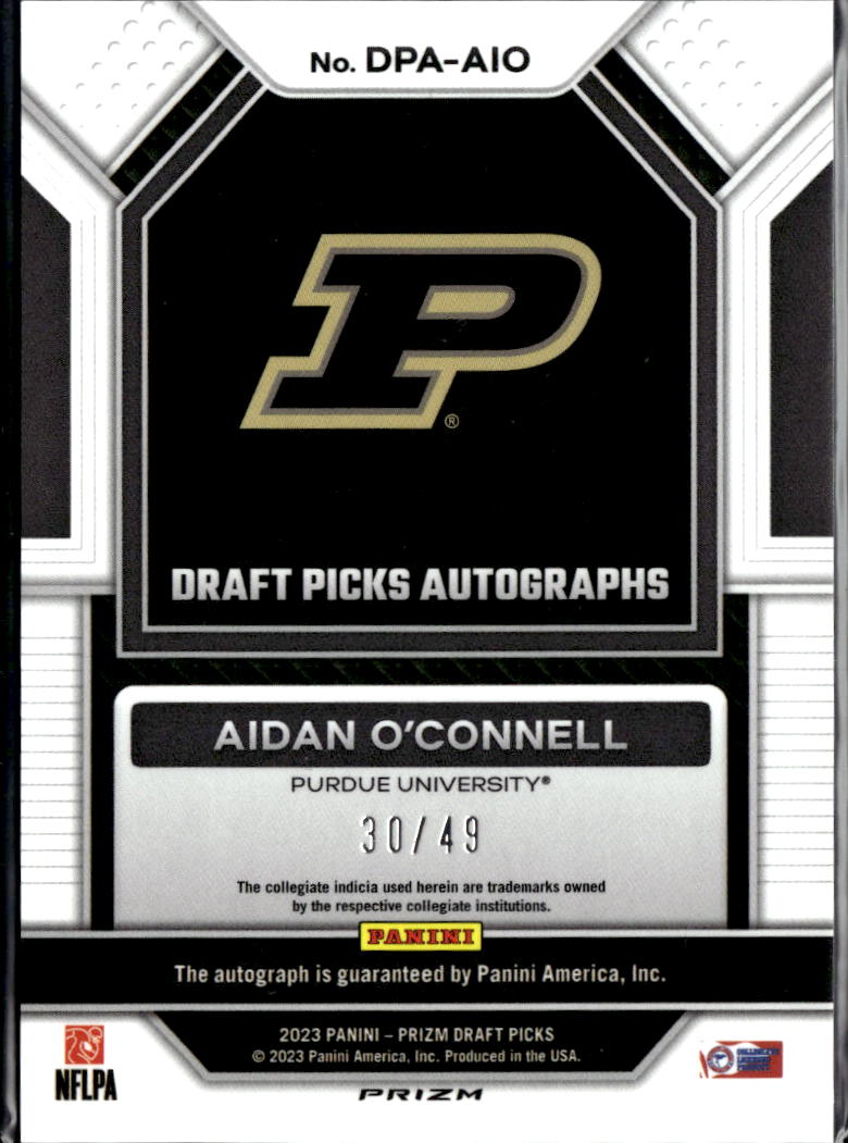 Aidan O'Connell 2023 Prizm Draft Auto Autograph Purple Ice RC 30/49 Purdue