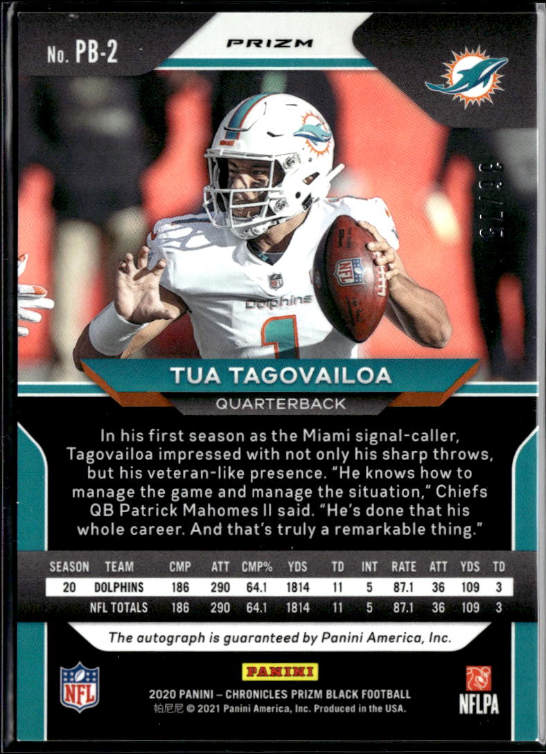 Tua Tagovailoa 2020 Prizm Black Auto Autograph Orange RC 36/75 Miami Dolphins