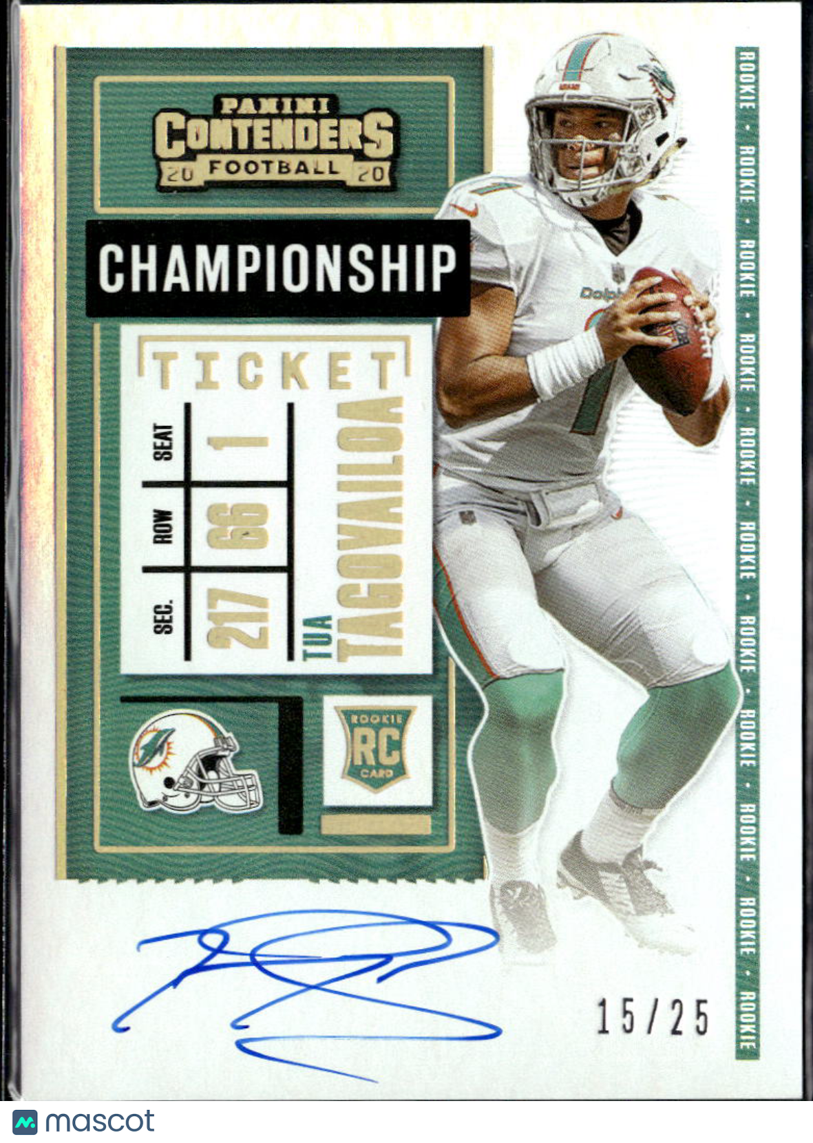 Tua Tagovailoa 2020 Contenders Championship Ticket Auto Autograph RC 15/25 Miami