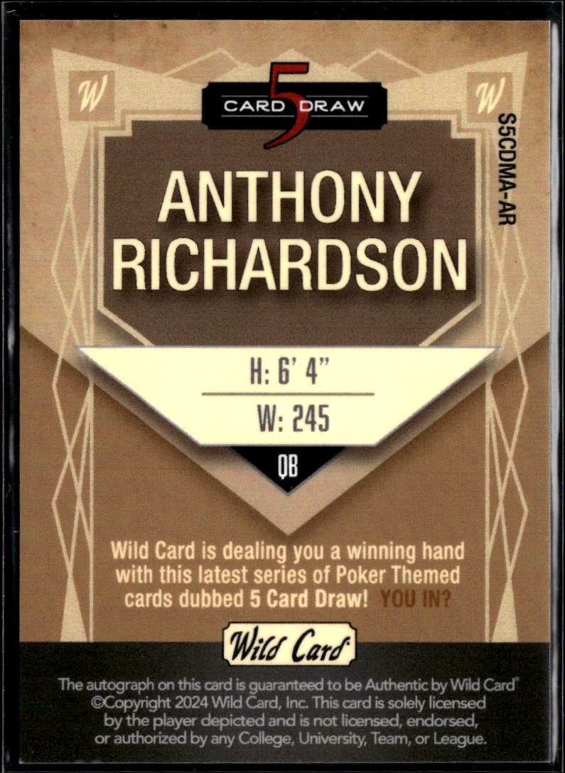 Anthony Richardson 2024 Wild Card 5 Auto Autograph RC 1/3 Indianapolis Colts