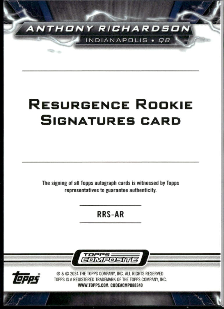 Anthony Richardson 2024 Topps Resurgence Auto Autograph RC 11/149 Colts