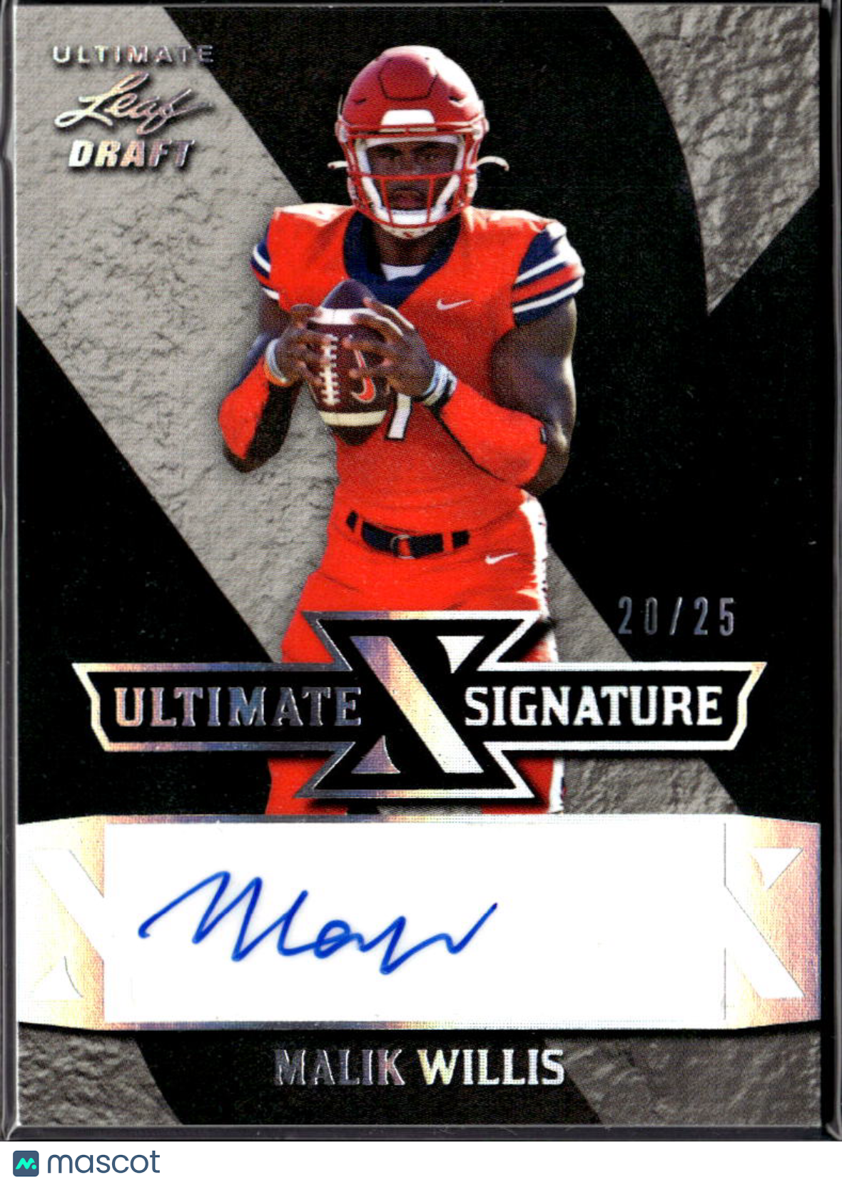 Malik Willis 2022 Leaf Ultimate Draft Auto Autograph RC 20/25 Liberty Dolphins