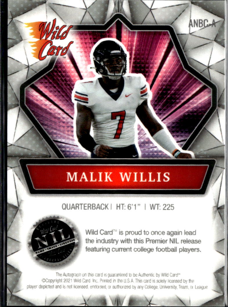 Malik Willis 2021 Wild Card Alumination Auto Autograph RC Liberty Dolphins