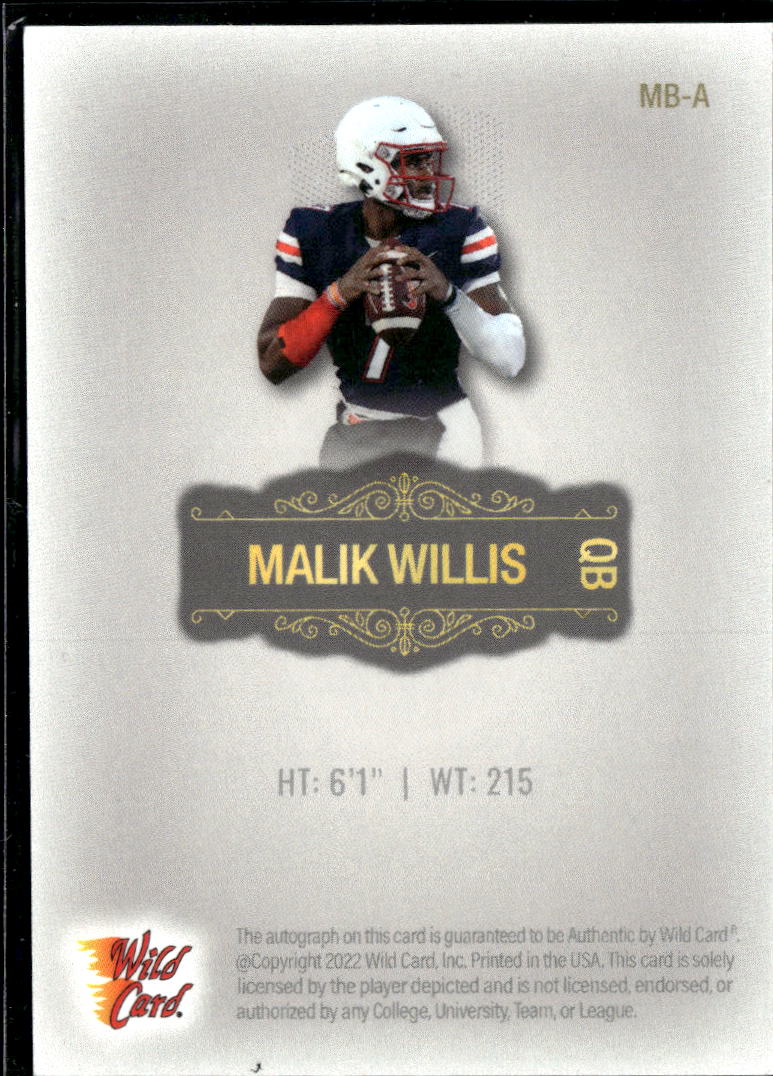 Malik Willis 2022 Wild Card Matte Auto Autograph RC 5/25 Liberty Dolphins