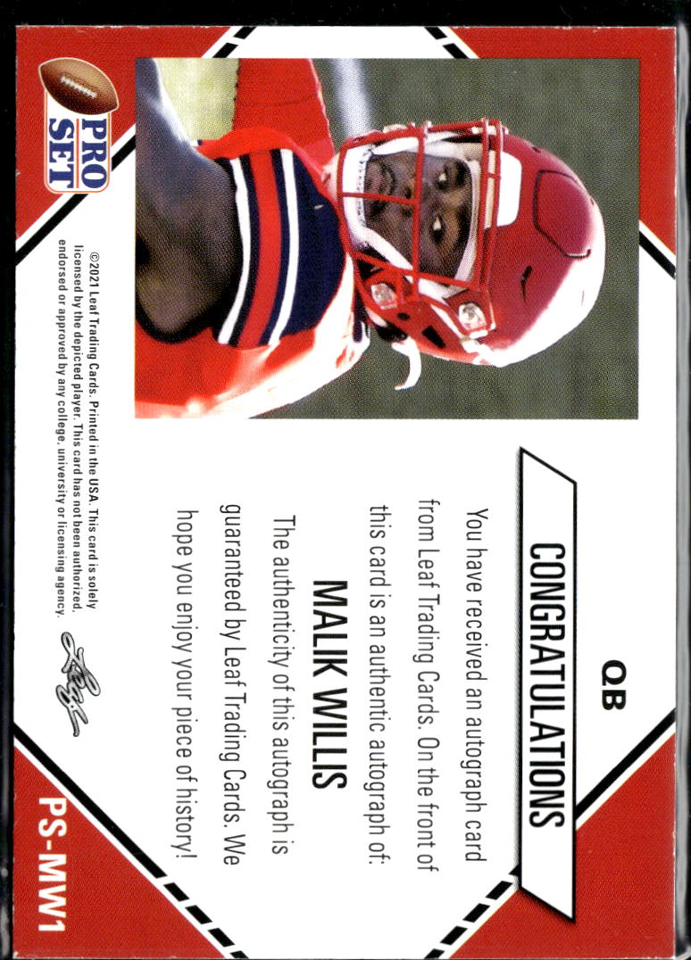 Malik Willis 2021 Leaf Pro Set Auto Autograph RC Rookie Liberty Dolphins