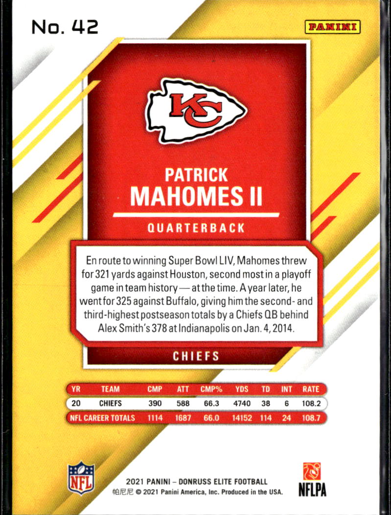 Patrick Mahomes II 2021 Donruss Elite RED 318/399 Kansas City Chiefs