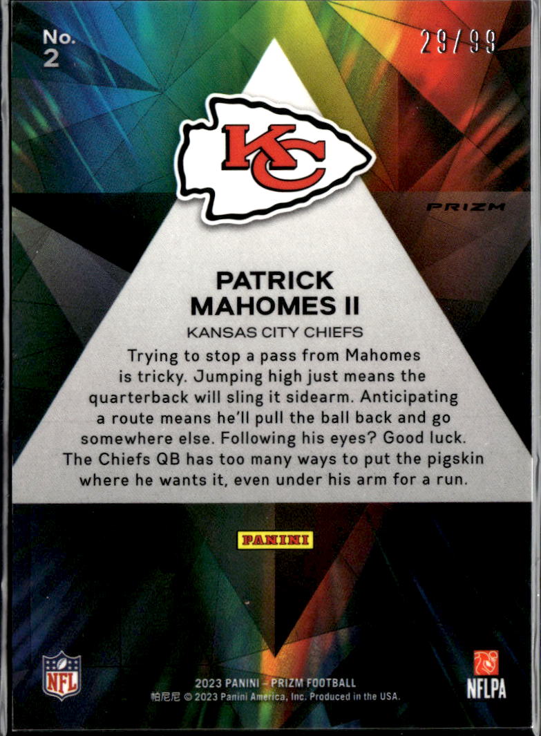 Patrick Mahomes II 2023 Prizm Prizmatic Blue Ice Prizm 29/99 Kansas City Chiefs