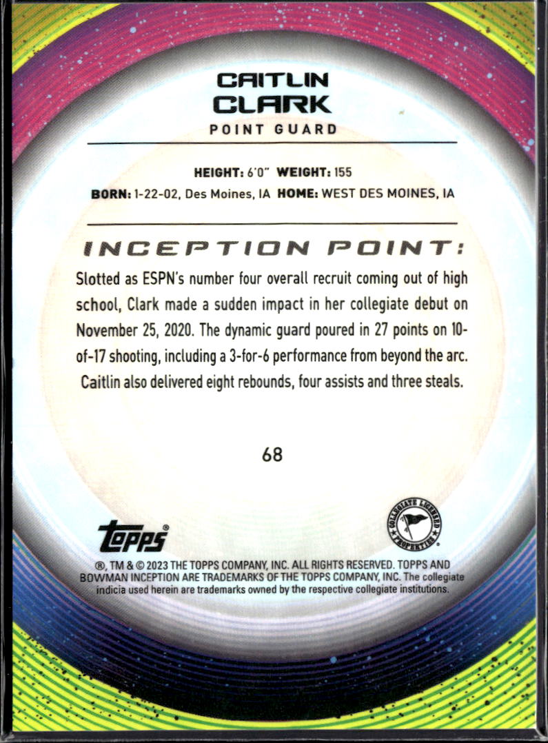 Caitlin Clark 2023 Bowman University Inception Rookie RC Iowa Hawkeyes