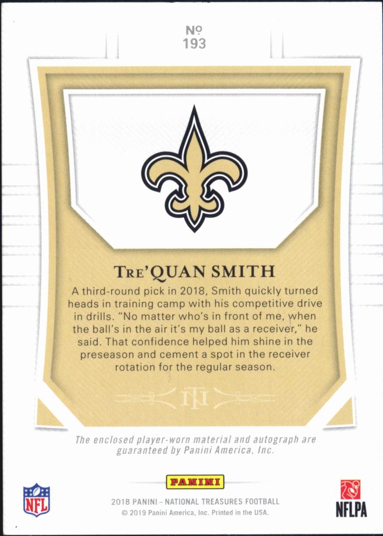 Tre'Quan Smith 2019 National Treasures Auto Autograph 2/25 New Orleans Saints