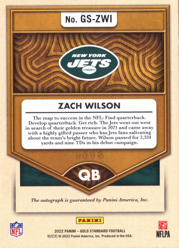 Zach Wilson 2022 Gold Standard Gold Strike Auto Autograph 4/10 New York Jets