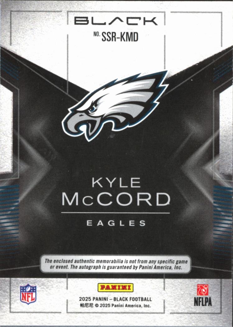 Kyle McCord 2025 Panini Black Auto Autograph Patch RC 16/50 Philadelphia Eagles