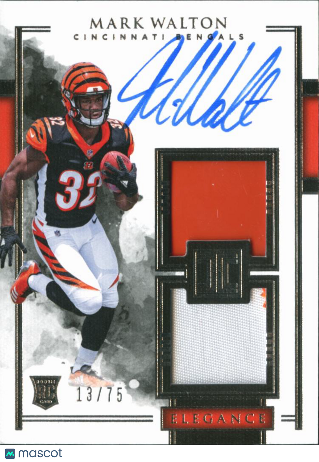 Mark Walton 2018 Impeccable Auto Autograph Helmet Patch 13/75 Cincinnati Bengals