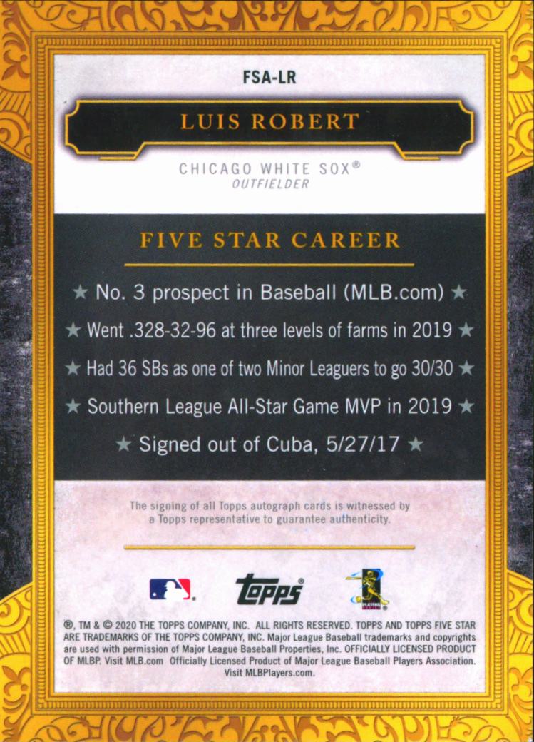 Luis Robert 2020 Topps Five Star Auto Autograph Rookie RC Chicago White Sox