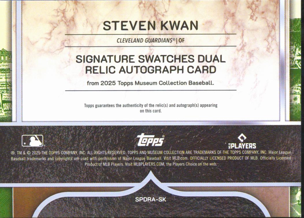 Steven Kwan 2025 Museum Collection Auto Autograph Patch 11/75 Guardians