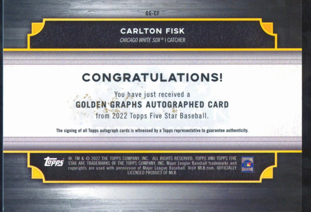 Carlton Fisk 2022 Topps Five Star Golden Graphs Auto Autograph 12/15 White Sox