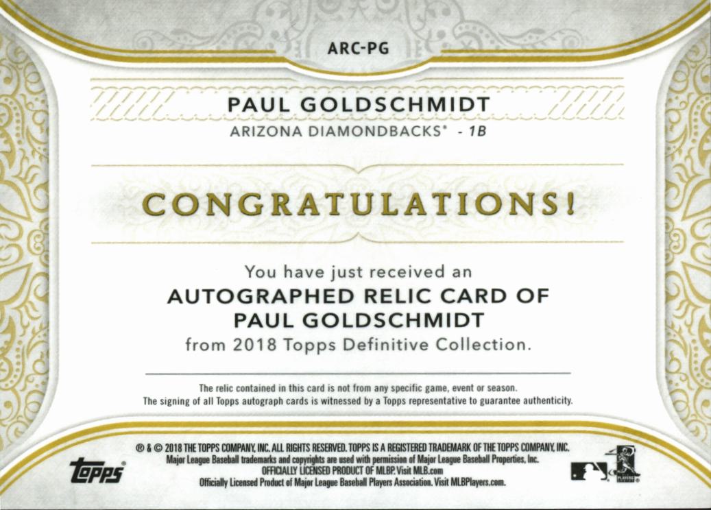Paul Goldschmidt 2018 Topps Definitive Auto Autograph Patch 22/25 Diamondbacks