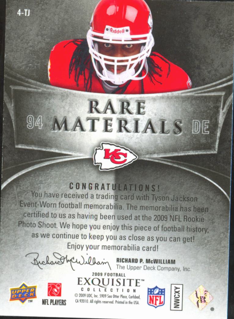 Tyson Jackson 2009 Upper Deck Exquisite Collection Rare Jersey Patch 1/35 Chiefs