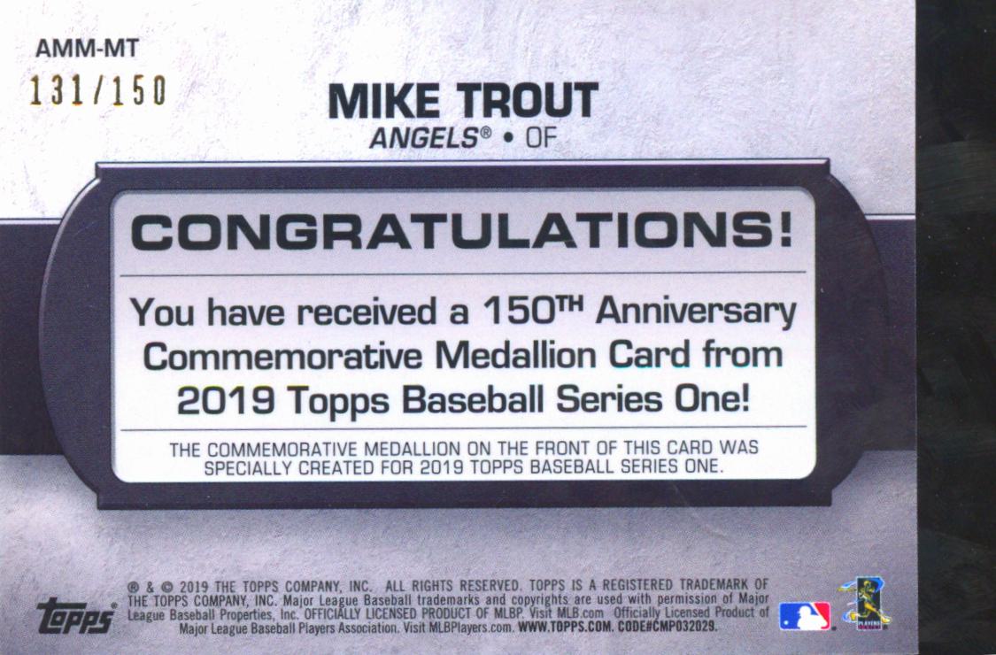 Mike Trout 2019 Topps 150th Anniversary Commemorative Medallion 131/150 Angels