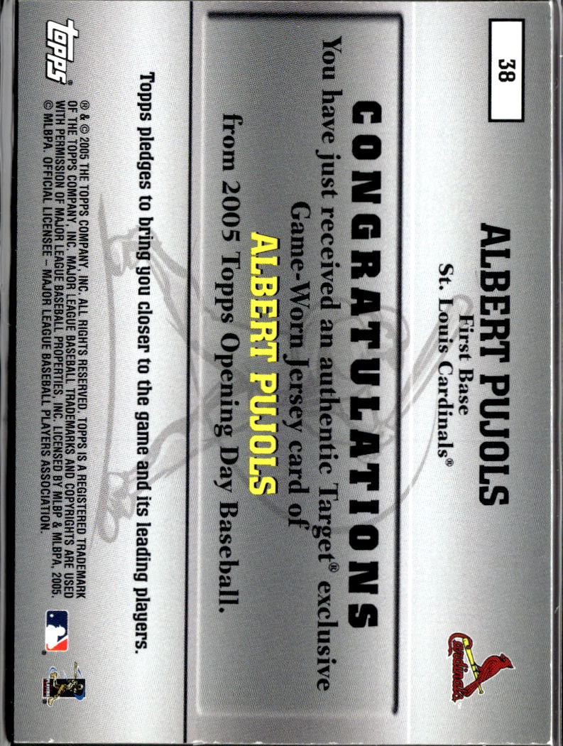 Albert Pujols 2005 Topps Opening Day Game Worn Jersey Patch St. Louis Cardinals