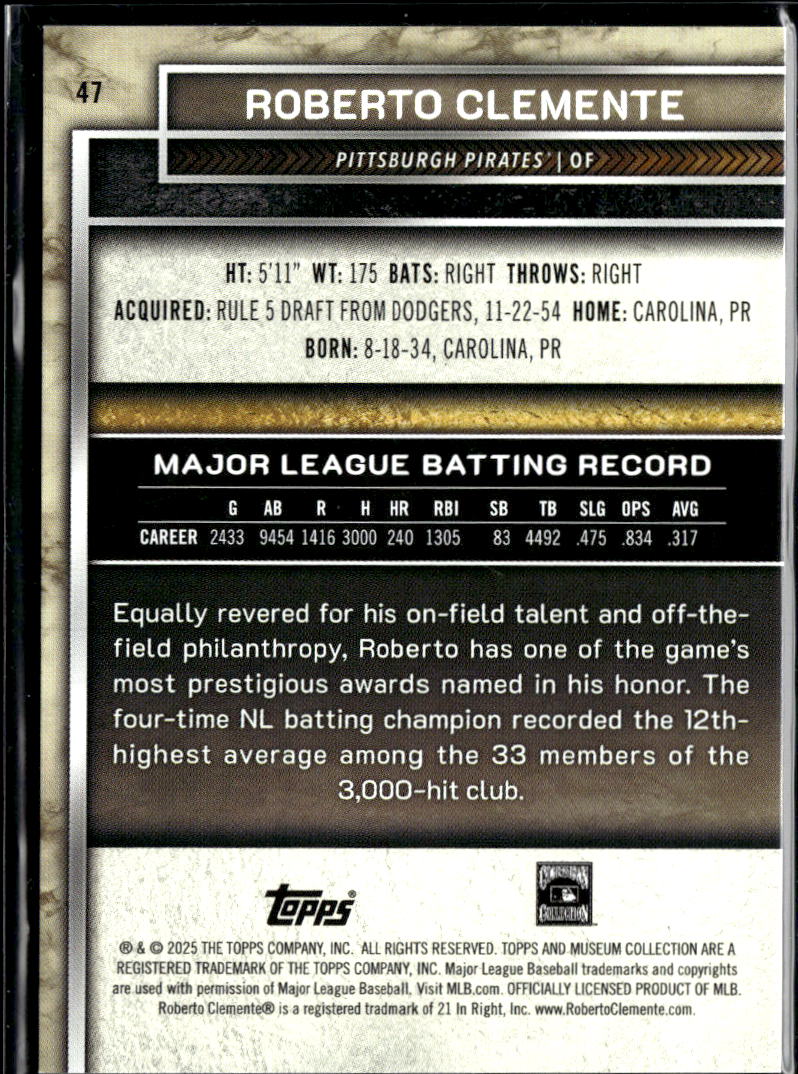 Roberto Clemente 2025 Topps Museum Collection GOLD 148/249 Pittsburgh Pirates