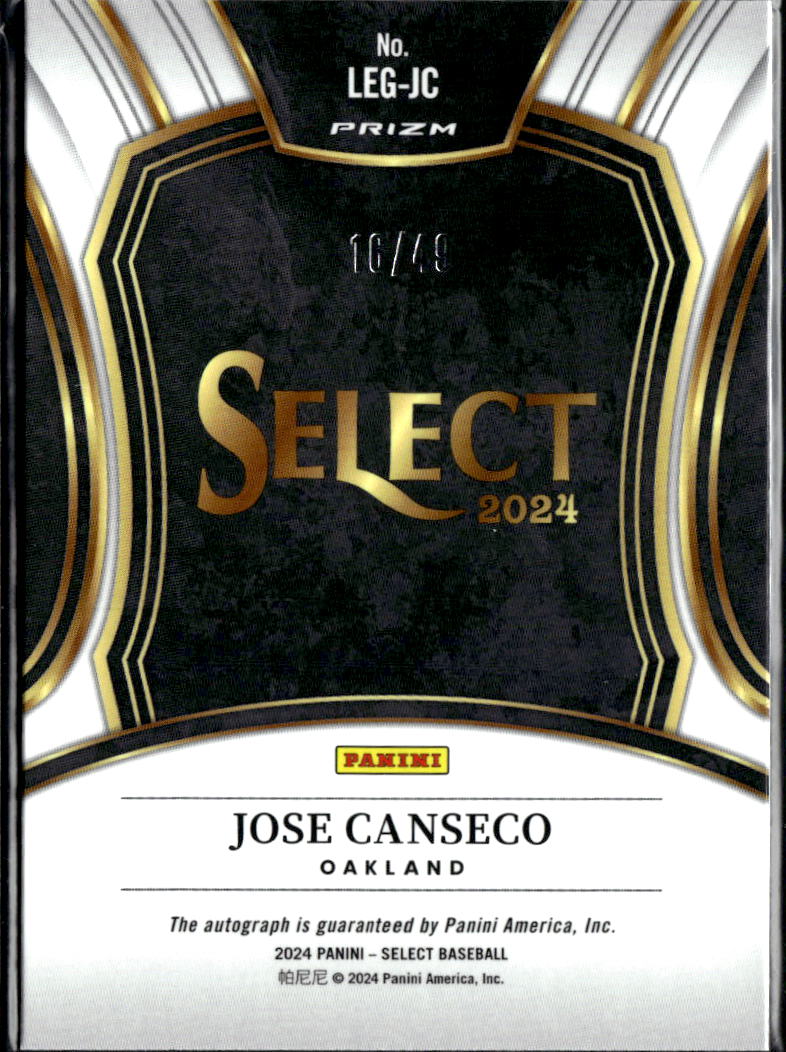 Jose Canseco 2024 Select Auto Autograph BLUE 16/49 Oakland Athletics