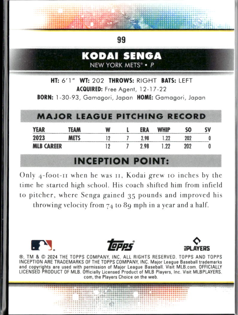 Kodai Senga 2024 Topps Inception Orange SSP 3/10 New York Mets