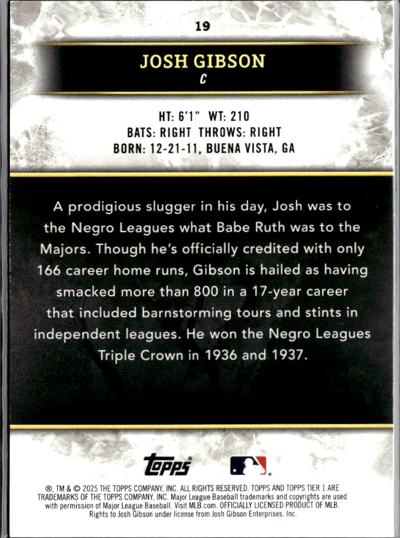 Josh Gibson 2025 Topps Tier One Card 35/99 Homestead Grays