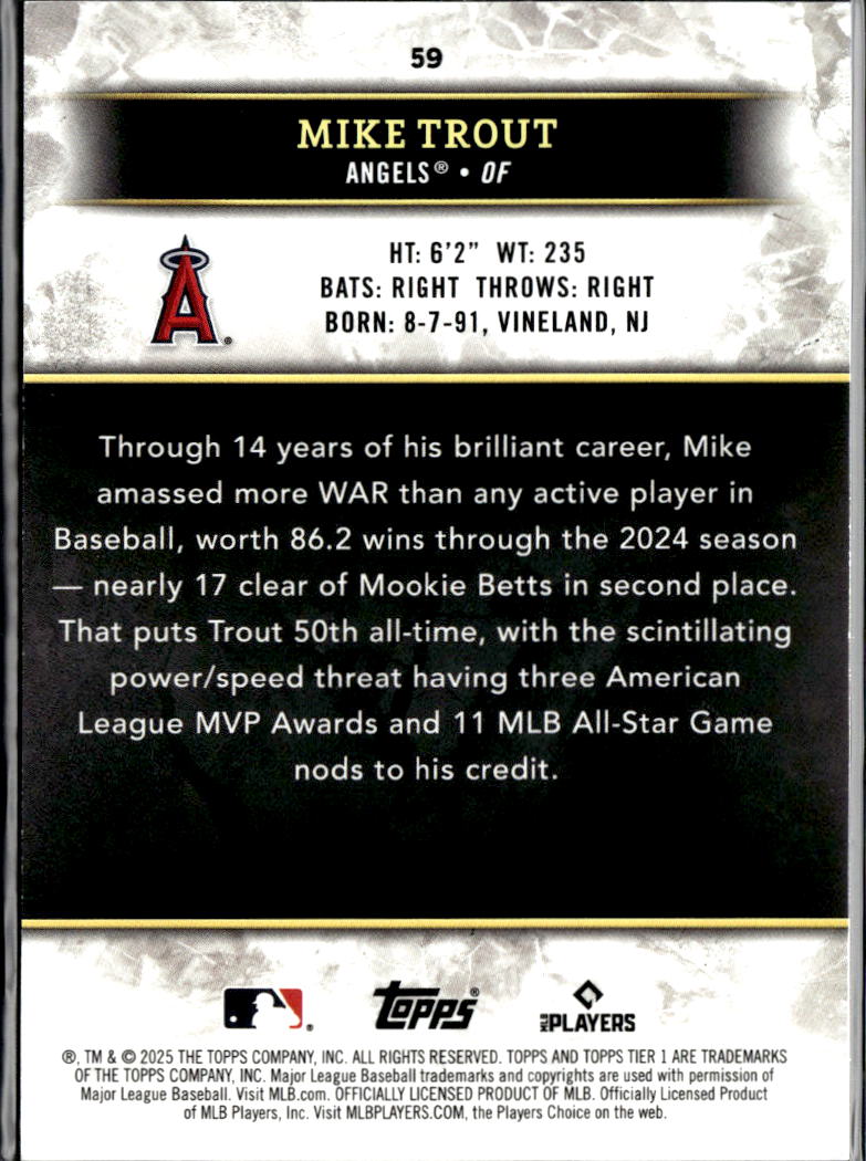Mike Trout 2025 Topps Tier One Card 117/125 Los Angeles Angels
