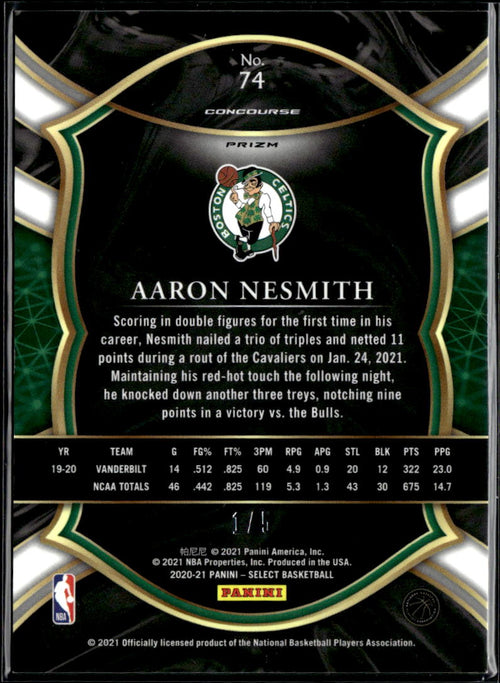 Aaron Nesmith 2020-21 Select Green Emerald Prizm RC Rookie 1/5 Boston Celtics