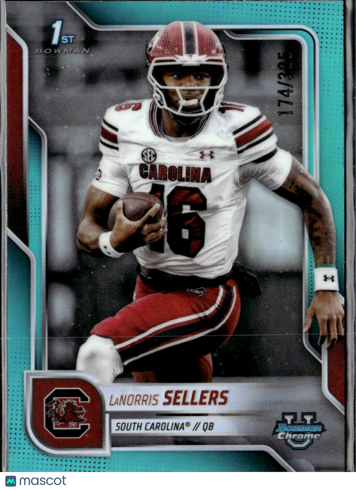 LaNorris Sellers 2025 Bowman Chrome 1st Aqua Refractor RC South Carolina /325