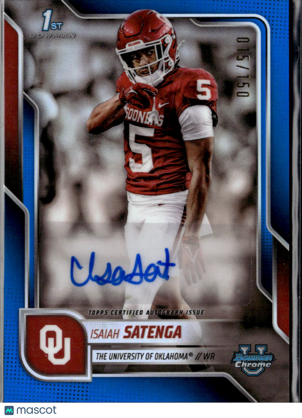 Isaiah Satenga 2025 Bowman Chrome 1st Auto Autograph RC 15/150 Oklahoma Sooners