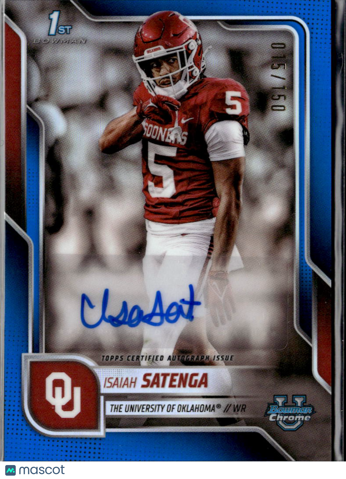 Isaiah Satenga 2025 Bowman Chrome 1st Auto Autograph RC 15/150 Oklahoma Sooners