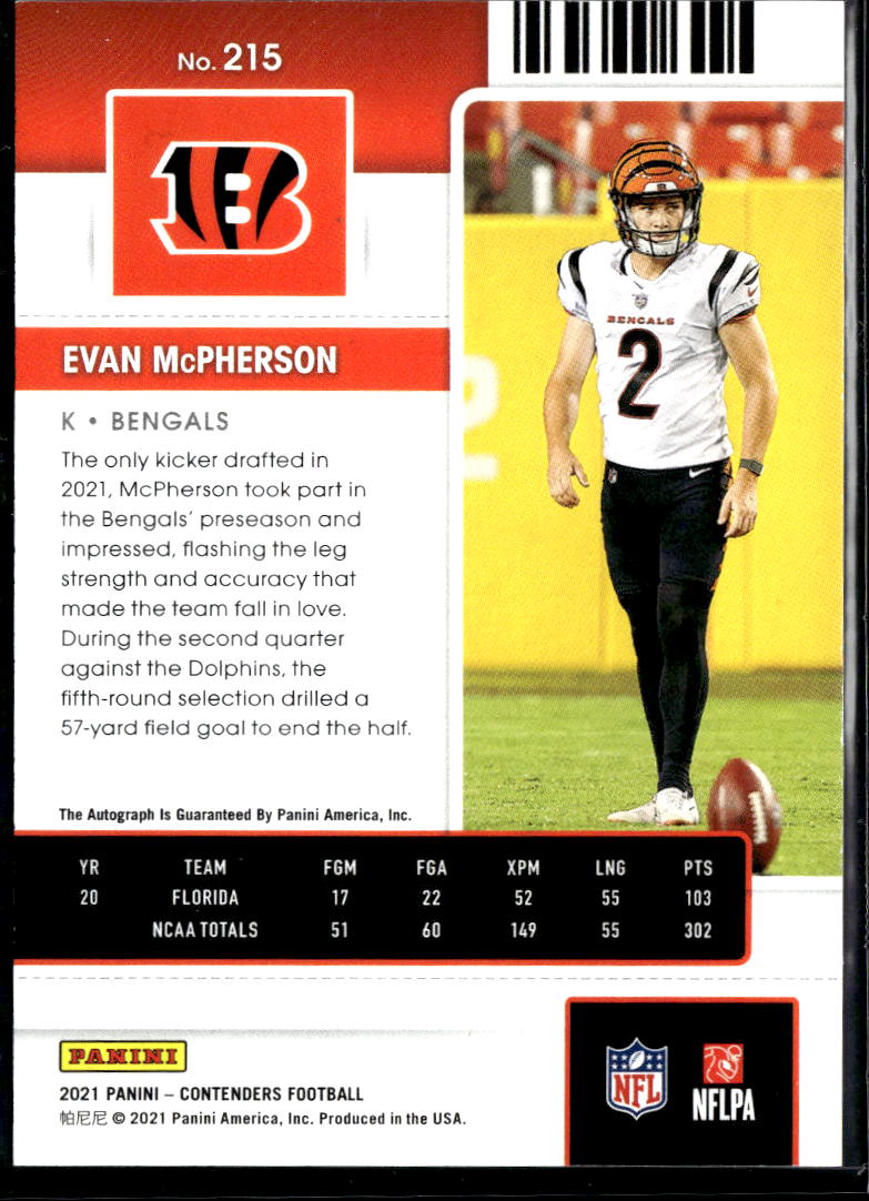 Evan McPherson 2021 Contenders Auto Autograph RC Rookie Cincinnati Bengals