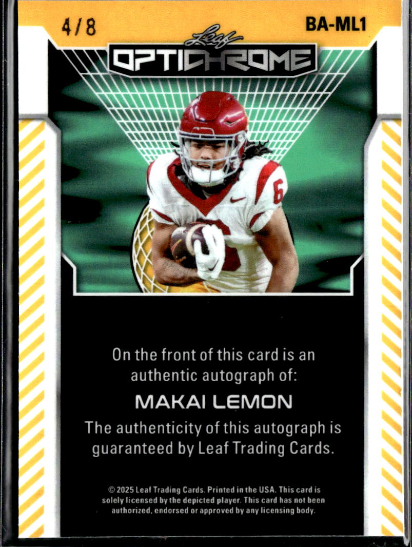 Makai Lemon 2025 Leaf Optichrome Auto Autograph 4/8 USC Trojans