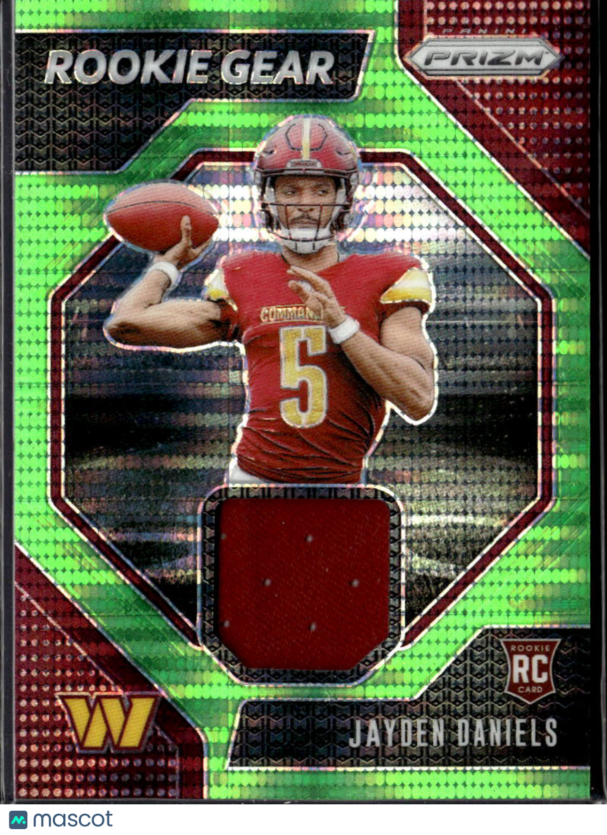 Jayden Daniels 2024 Prizm Jersey Patch Green RC Rookie Washington Commanders