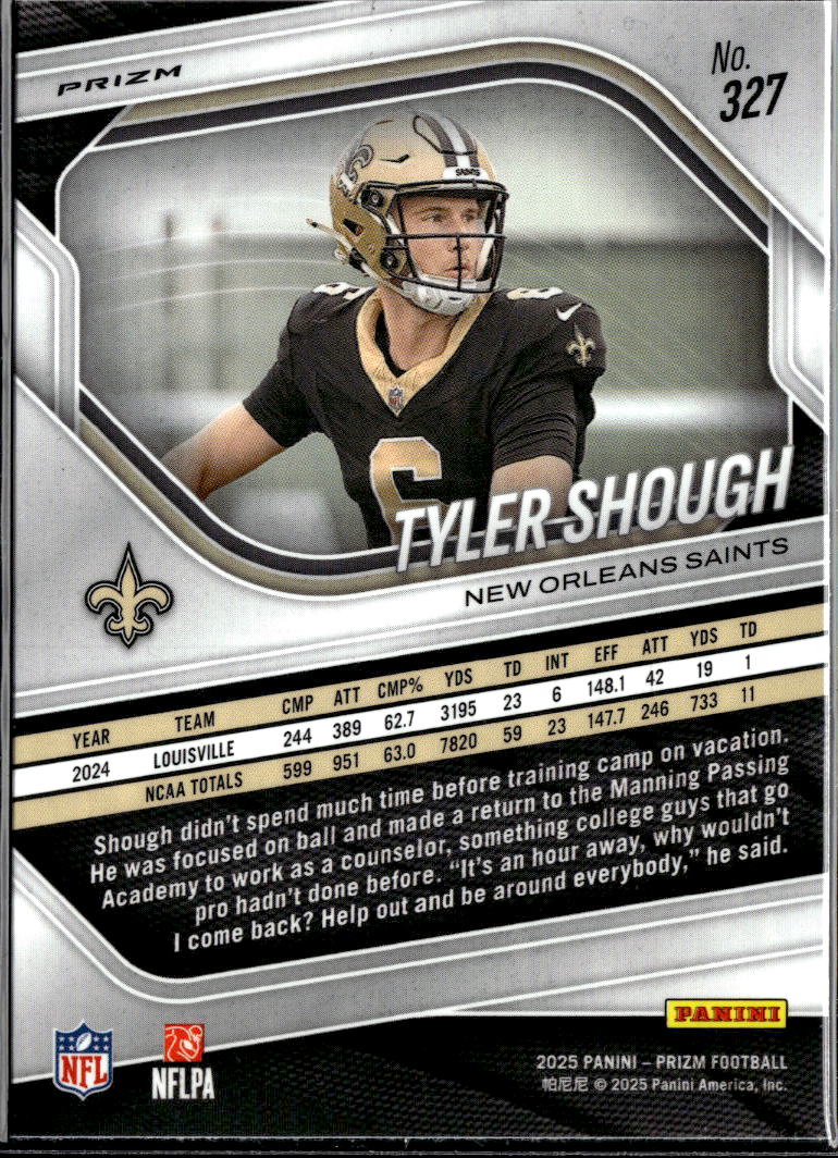 Tyler Shough 2025 Panini Prizm RC Lazer New Orleans Saints
