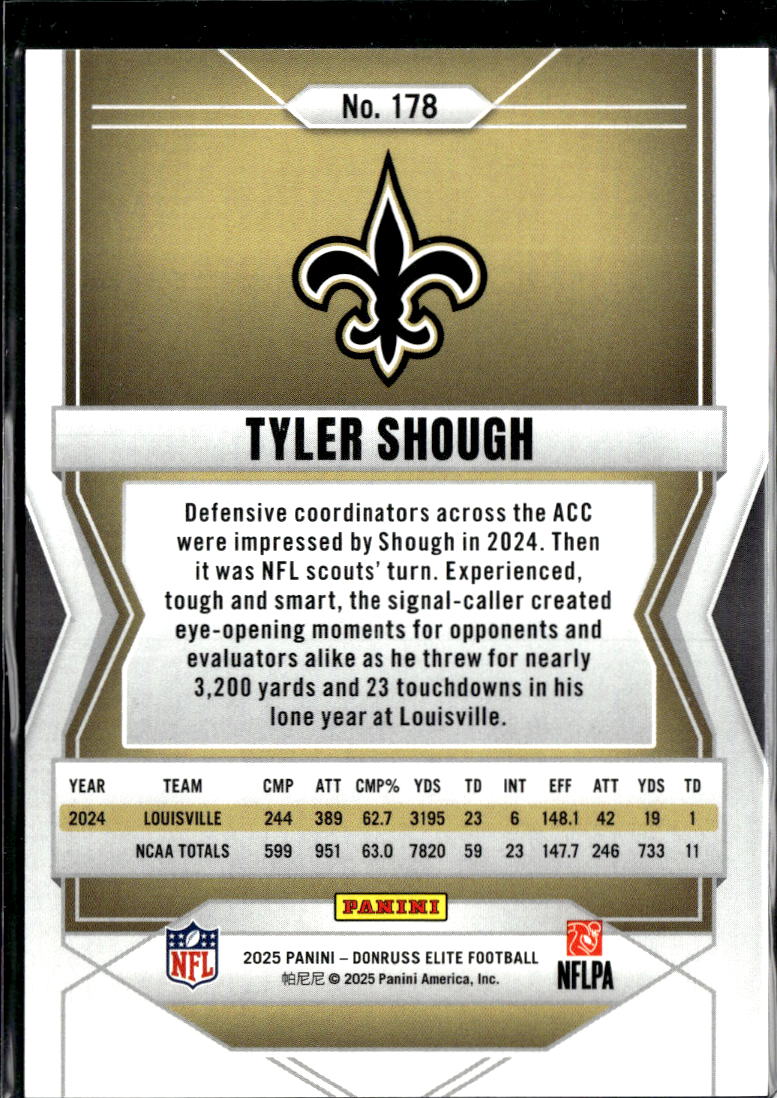 Tyler Shough 2025 Donruss Elite Rookie RC 182/649 New Orleans Saints
